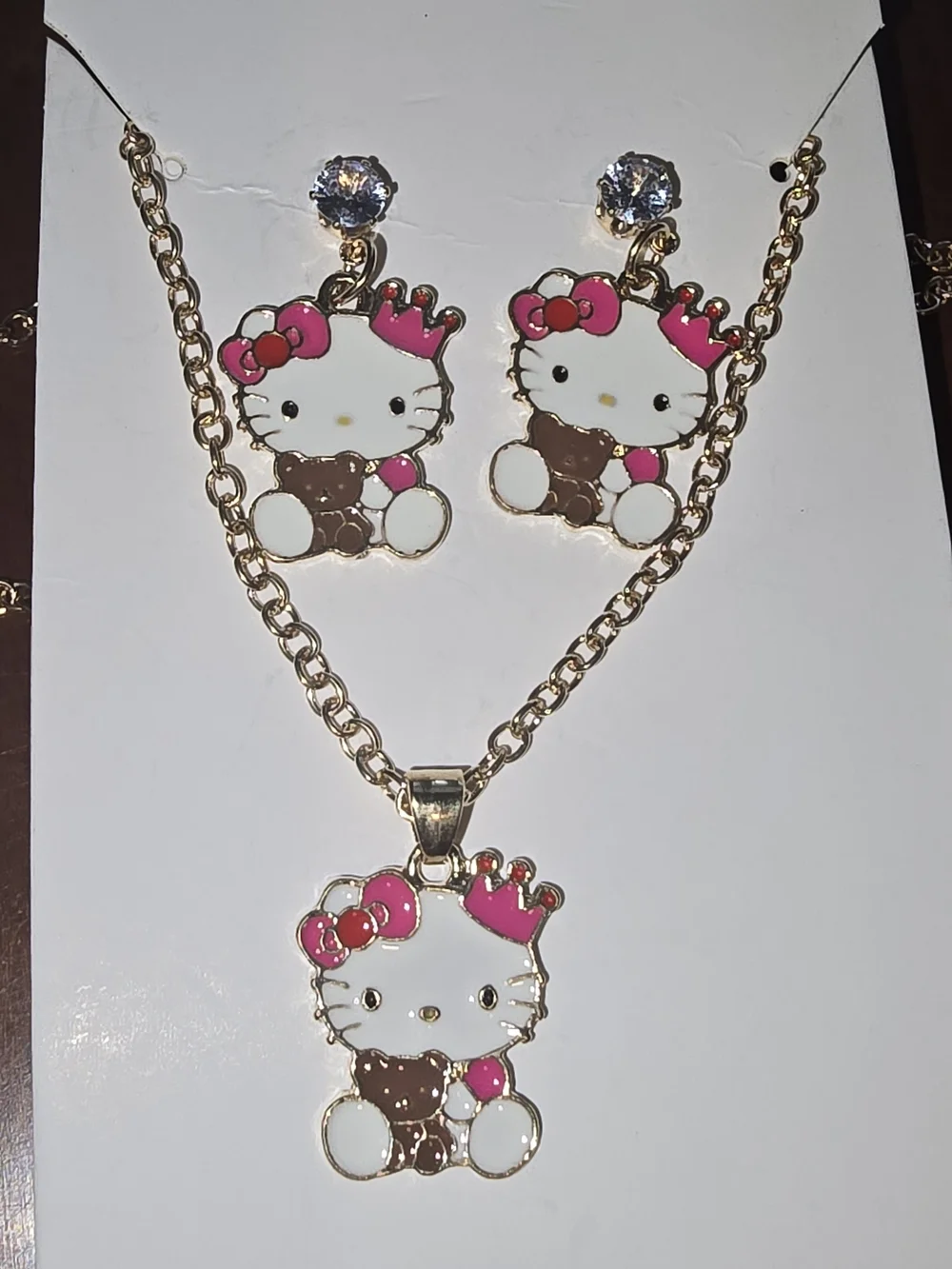 Hello Kitty Kids Pink 💗 & White Necklace and Earring Set, New!